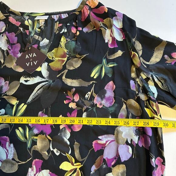 NWT Ava & Viv Black Floral Blouse 3X - Picture 6 of 8